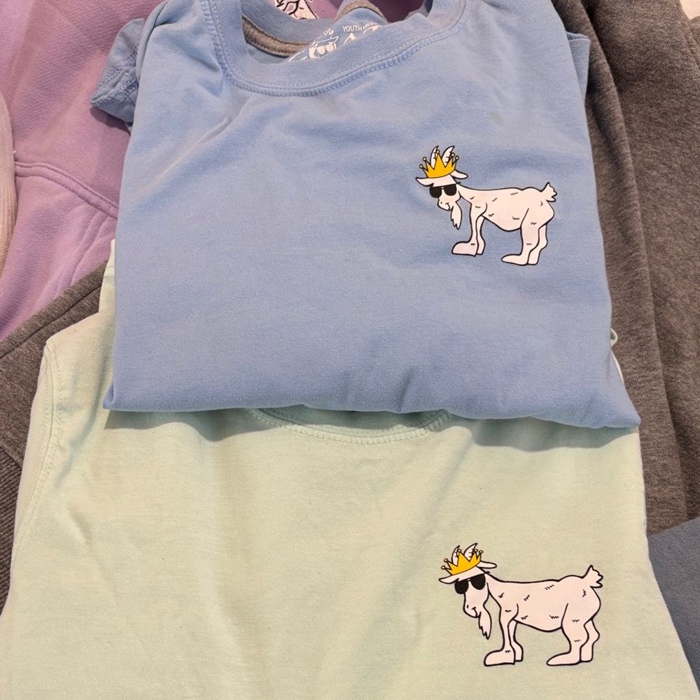Blue and Mint T-Shirts with Cool Goat Graphic